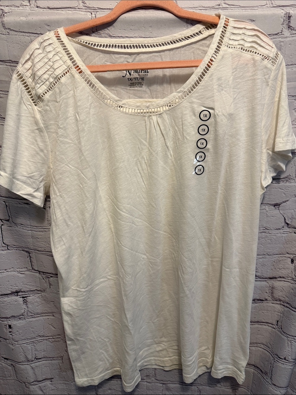 Natural Reflections Cream/White Short-Sleeve Crochet Yoke Top